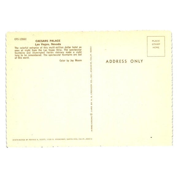 Vintage Postcard Caesars Palace Evening Lights Fountain Hotel Casino Gambling Va - Picture 2 of 2